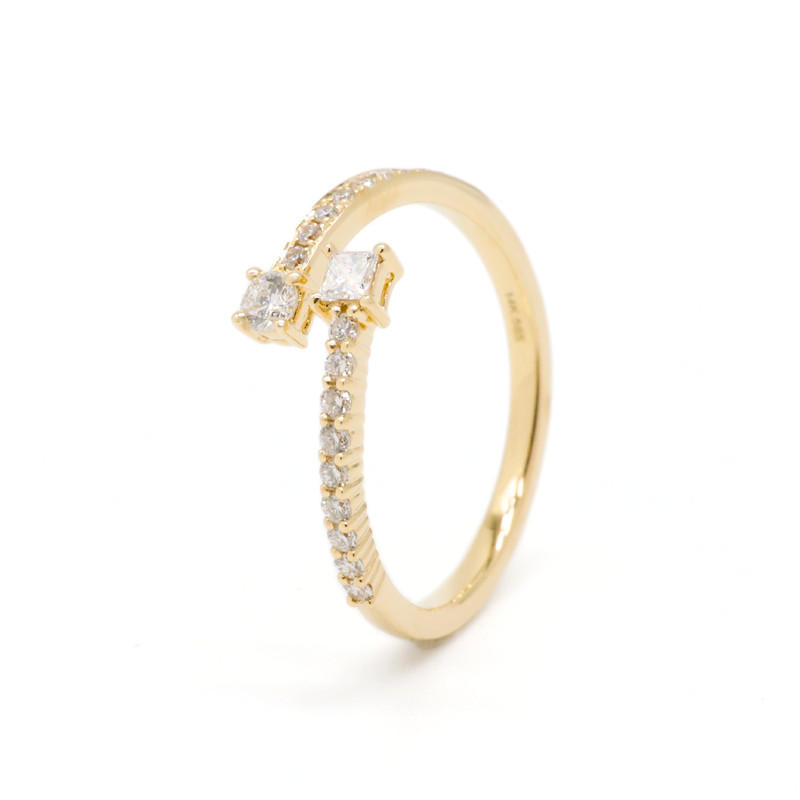 Lab-Grown Diamond Round & Princess Cut Open Ring