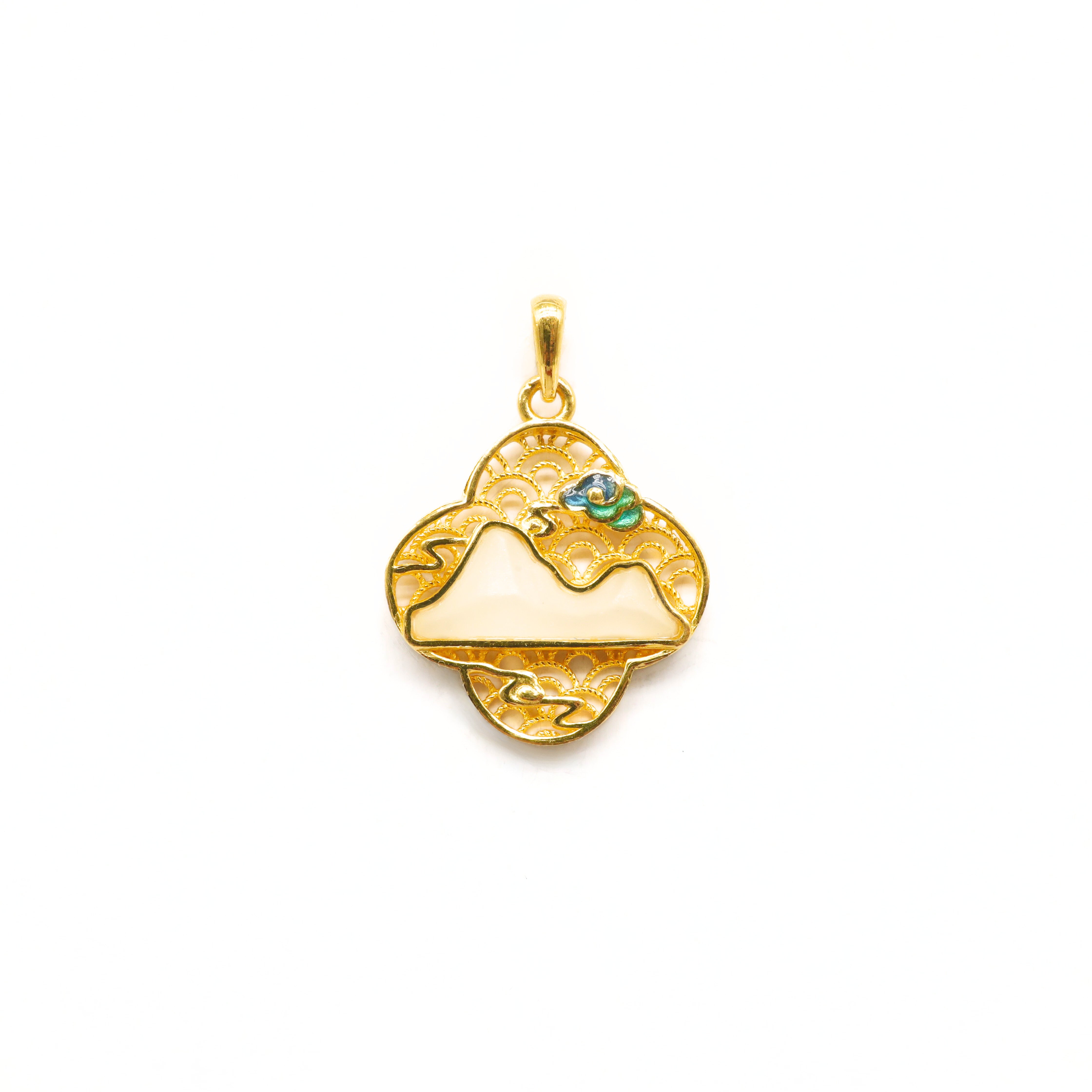 24K Gold Hetian Jade Pendant