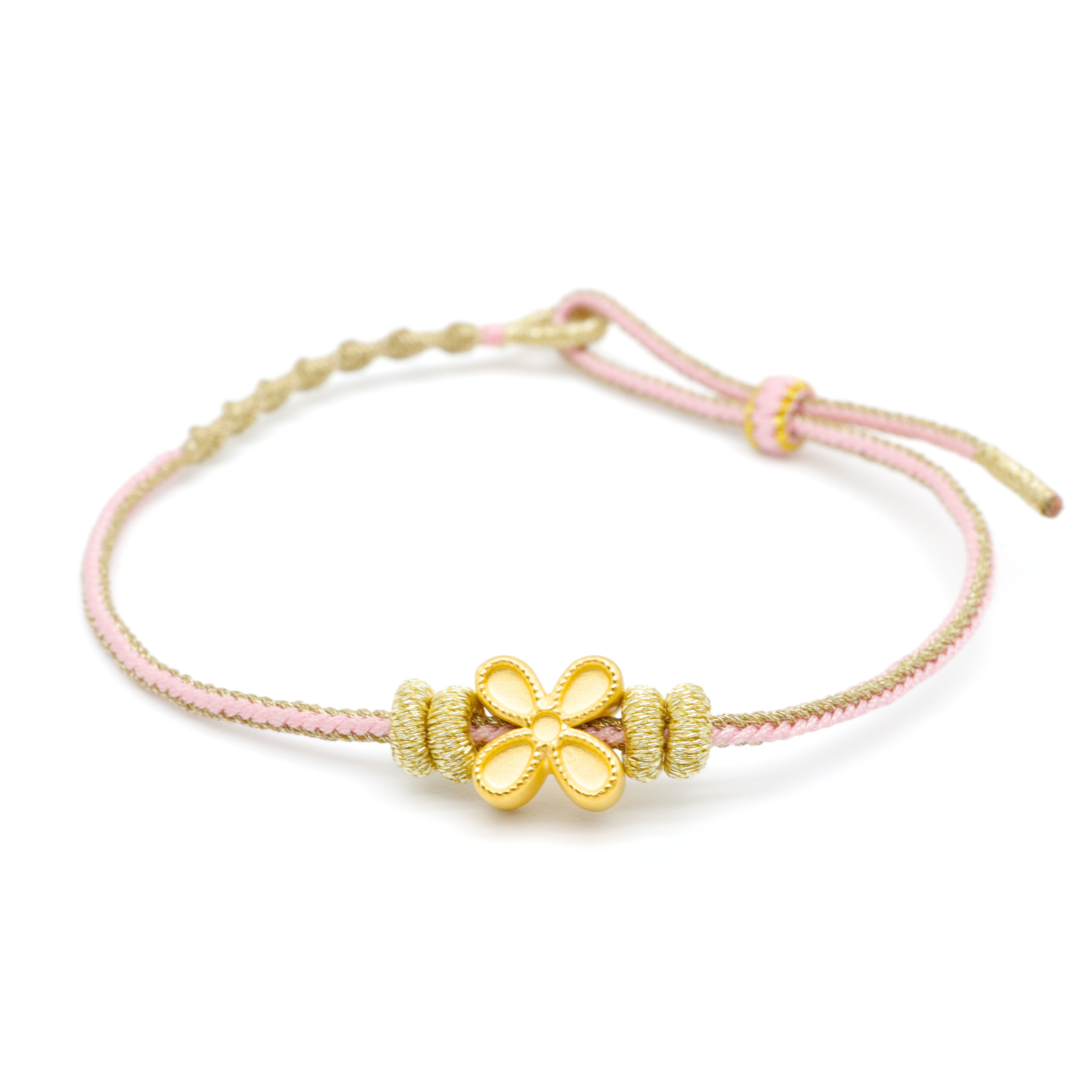 24K Gold Four-Petal Floral Charm Bracelet
