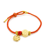 24K Gold Bead & Clover Charm Bracelet